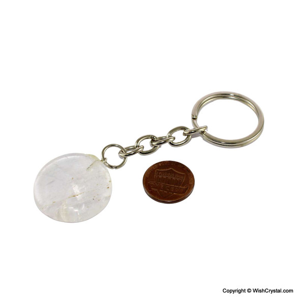 Crystal Quartz Disc Key Chain - 1-inch Crystal Quartz Disc Key Chain - 1-inch