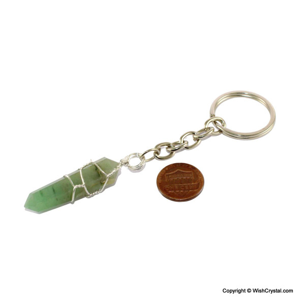 Jade Quartz DT wire wrap Key Chain - 1-inch