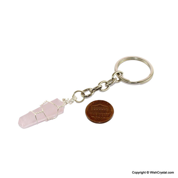 Rose Quartz DT wire wrap Key Chain - 1-inch
