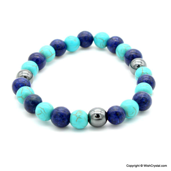 Lapis Lazuli, Turquoise & Hematite Beads Bracelet - 8 mm