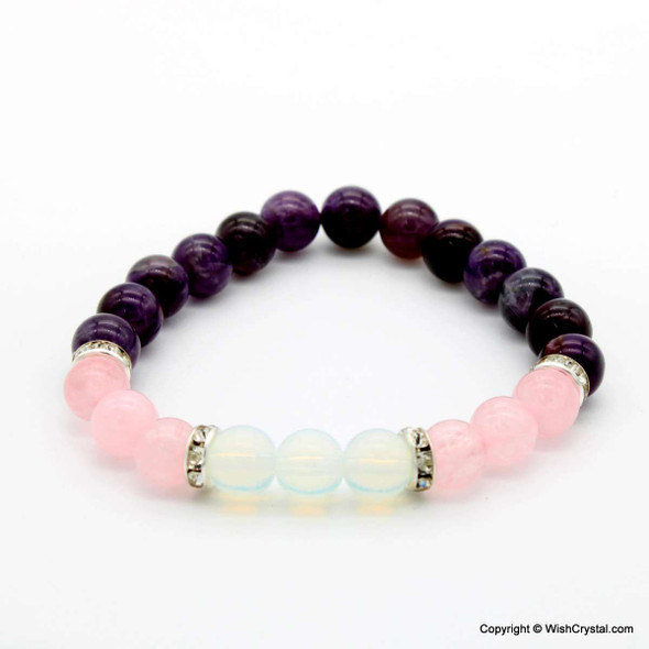 Amethyst, Rose Quartz & Opalite Beads Bracelet - 8 mm