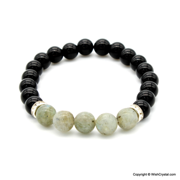 Labradorite & Black Obsidian Beads Bracelet - 8 mm