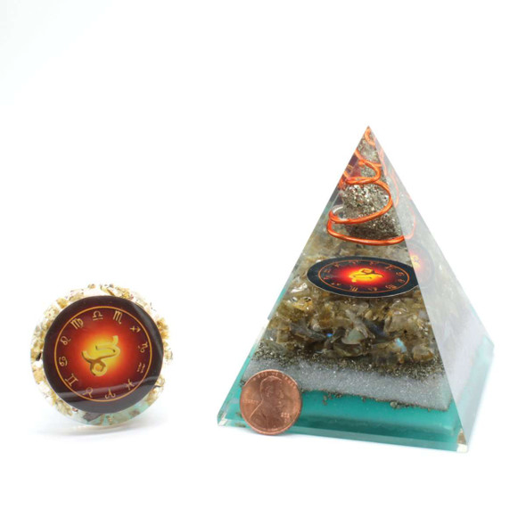 Labradorite & Pyrite Cosmic Orgonite Pyramid & Disc - 3 inch