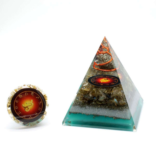 Labradorite & Pyrite Cosmic Orgonite Pyramid & Disc - 3 inch