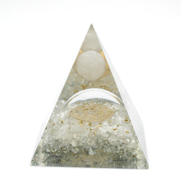 Crystal Quartz Cosmic Orgonite Pyramid - 3 inch