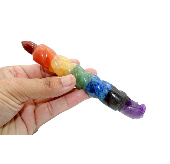 Chakra Stone Bonded twisted wand with angel - 5 1/2 inch