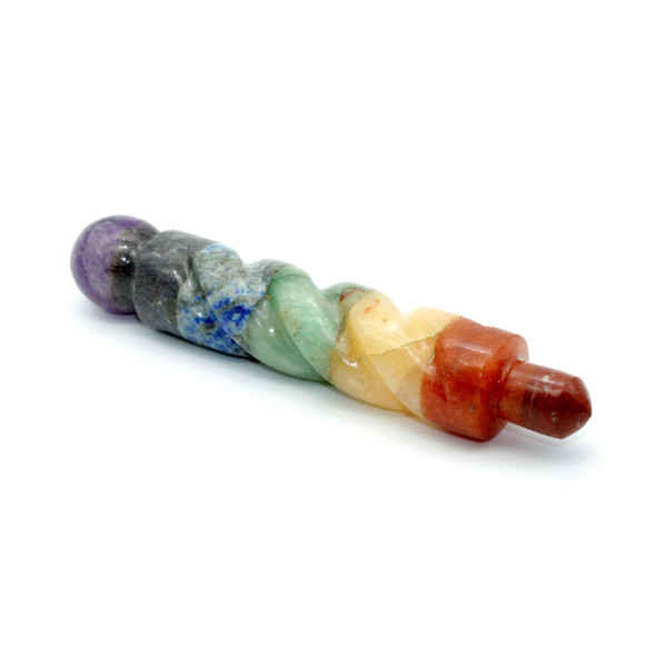 Chakra Stone Bonded twisted wand with rounded top - 5 inch