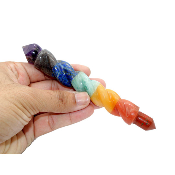 Chakra Stone Bonded twisted Double Terminated wand - 7 inch