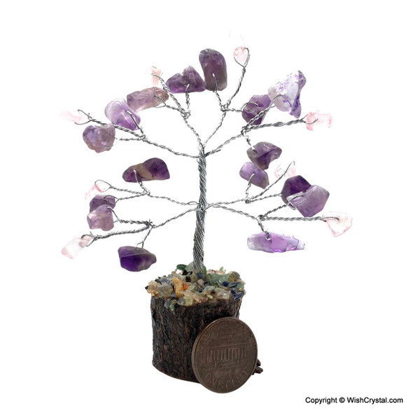 Amethyst & Rose Quartz gem tree - small size - 3 inch