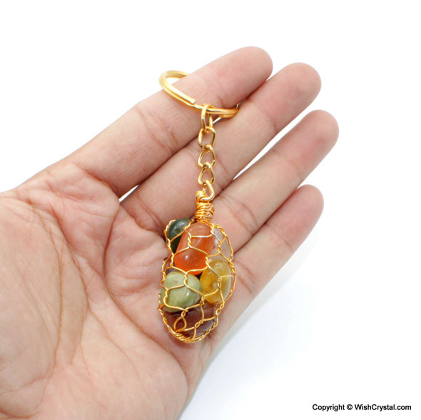 Chakra stone wire-wrap Keychain - Golden