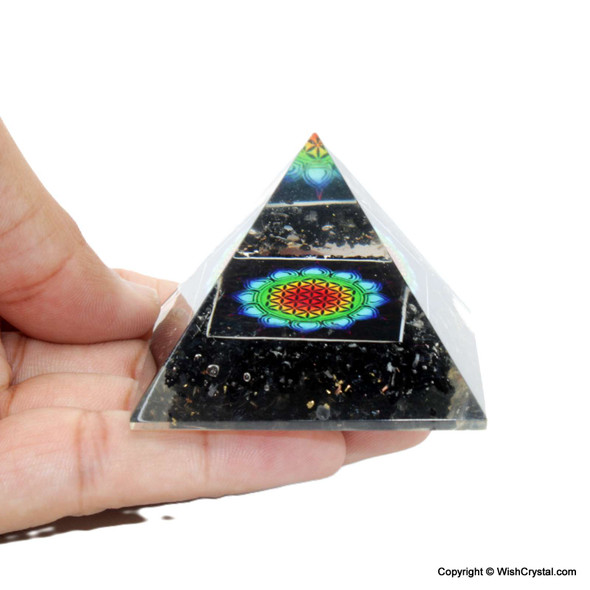 Black Tourmaline Orgonite Pyramid with flower of life sign
