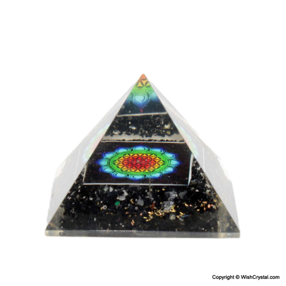 Black Tourmaline Orgonite Pyramid with flower of life sign