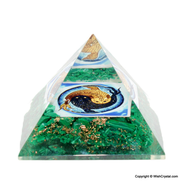 Halo Malachite and Yin Yang fish sign Orgonite Pyramid 