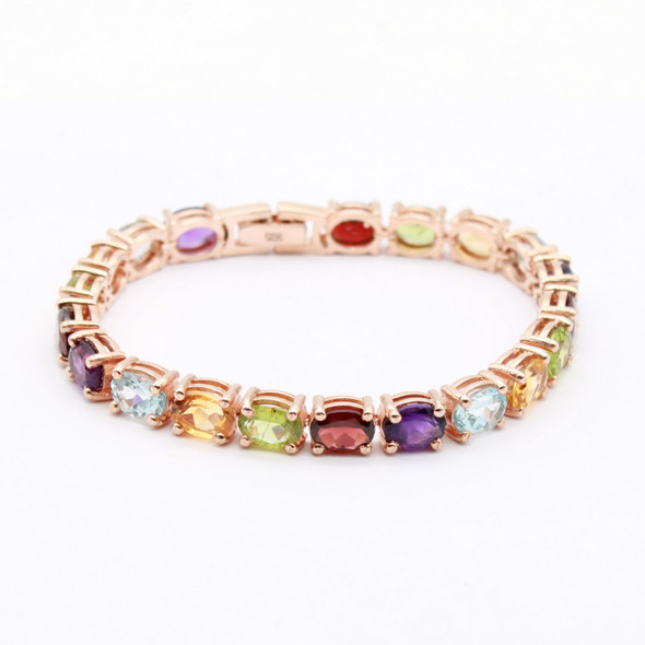 Mixed Gem Stones Tennis Bracelet - 14K Rose Gold over Sterling Silver