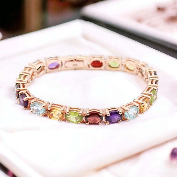 Mixed Gem Stones Tennis Bracelet - 14K Rose Gold over Sterling Silver Mixed Gem Stones Tennis Bracelet - 14K Rose Gold over Sterling Silver