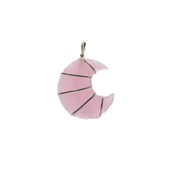 Halo Rose Quartz single wire-wrap moon pendant