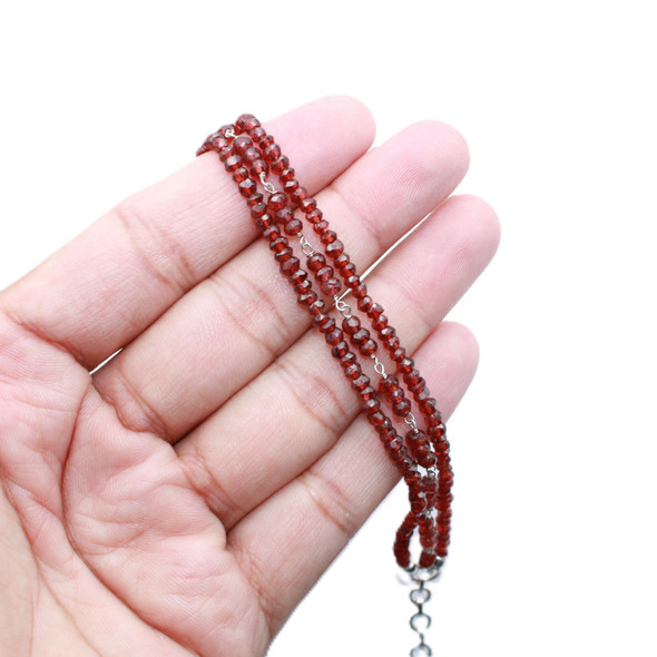 Garnet Faceted beads wire-wrap sterling silver layered bracelet
