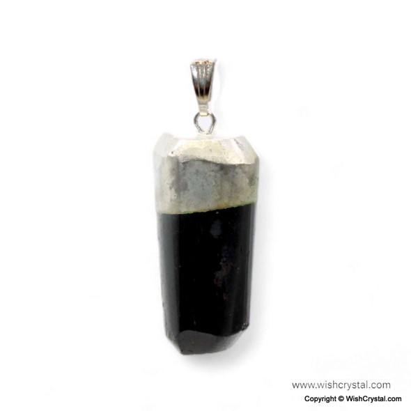 Black Tourmaline silver plated polished pendant