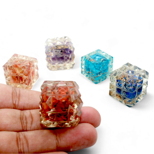 Bag of 5 Assorted crystals orgonite Cube points aura energy Generator