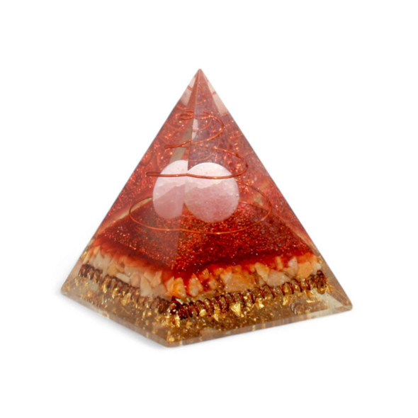Yellow aventurine orgonite pyramid with Rose quartz sphere with copper coil Yellow aventurine orgonite pyramid with Rose quartz sphere with copper coil