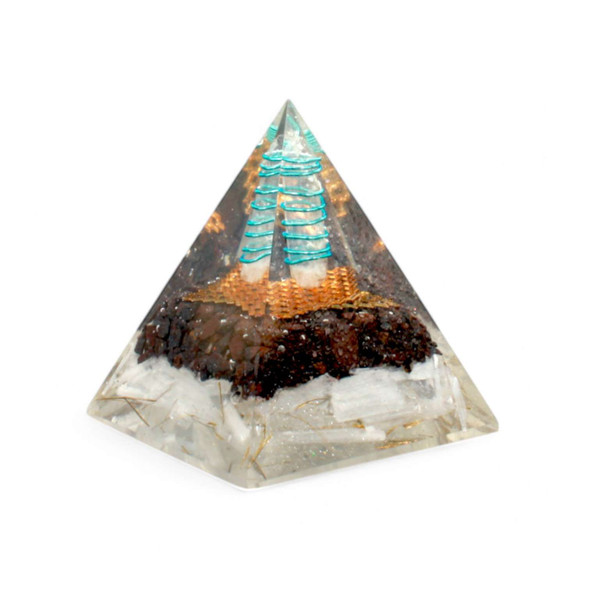 Garnet & Selenite orgonite pyramid with crystal quartz point