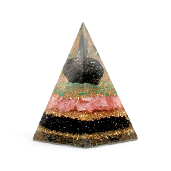 Black Tourmaline & Rose Quartz Hexagonal orgonite pyramid