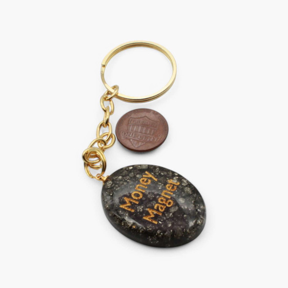 Pyrite Orgonite Oval Worrystone Keychain