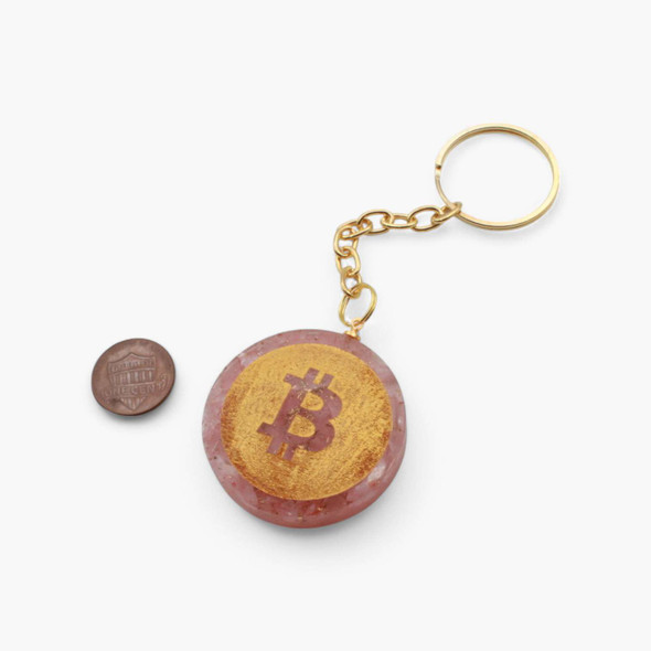 Natural Crystal Filled Orgonite Bitcoin Keychain