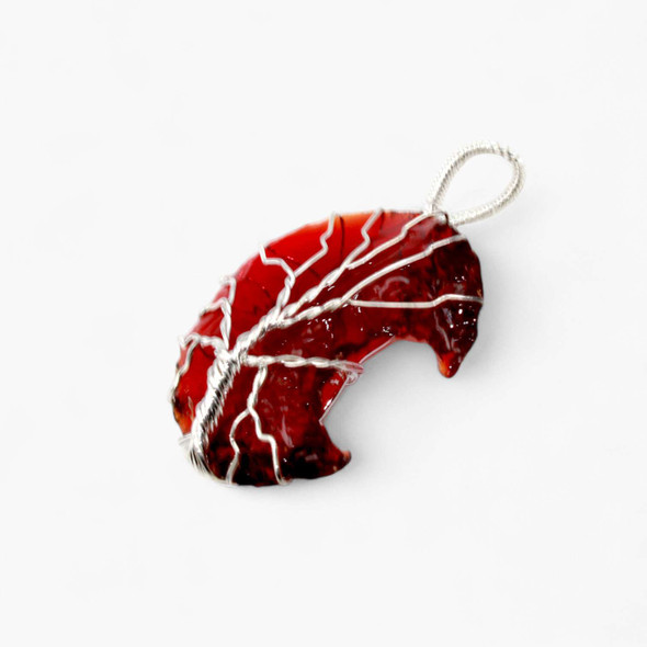 Red Sea glass crescent moon wire wrap penant