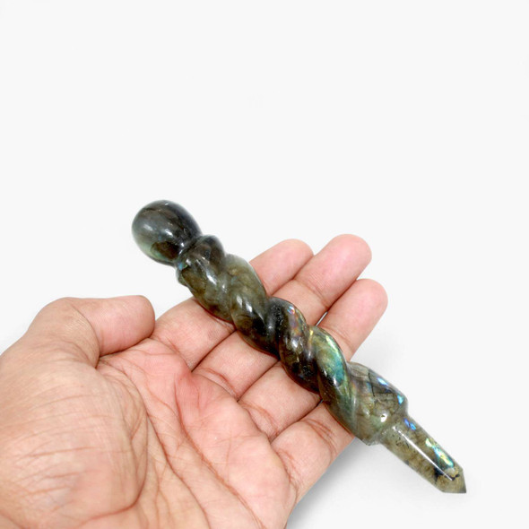 Labradorite twisted massage crystal wand - 5 inch