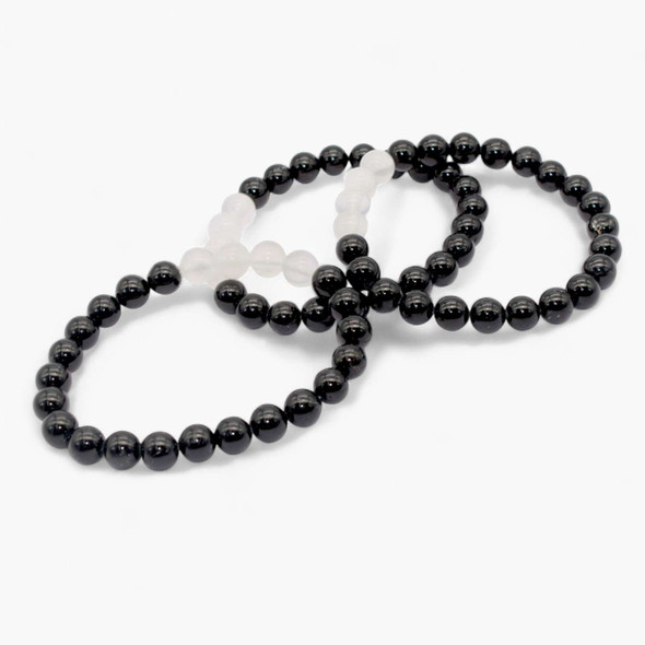 Selenite & Black Tourmaline 8 mm Beads Bracelet – Wholesale Crystal Jewelry