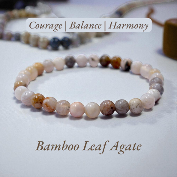 Bamboo Leaf Agate Energy Bracelet - 6 mm