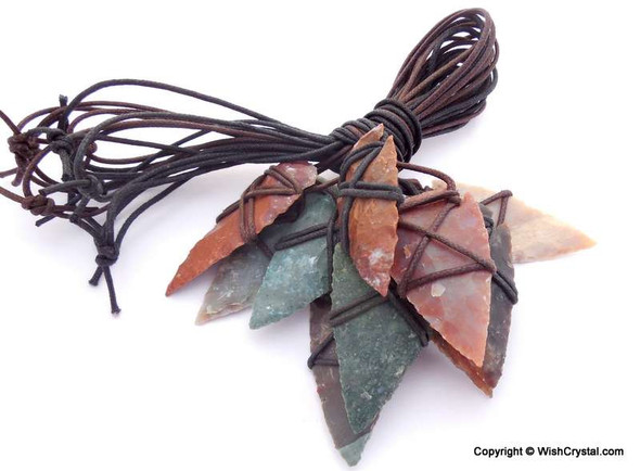 Native American Arrowhead Agate Leather Wrap Pendant