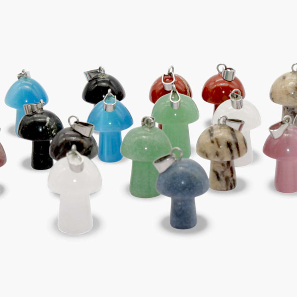Bag of 10 Assorted Crystal Mushroom Pendants