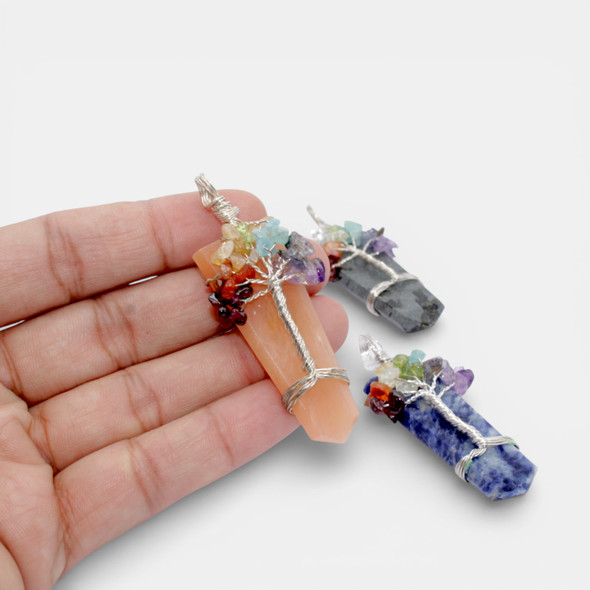 Bag of 5 Assorted Crystals wire wrap chakra stones flat pendants