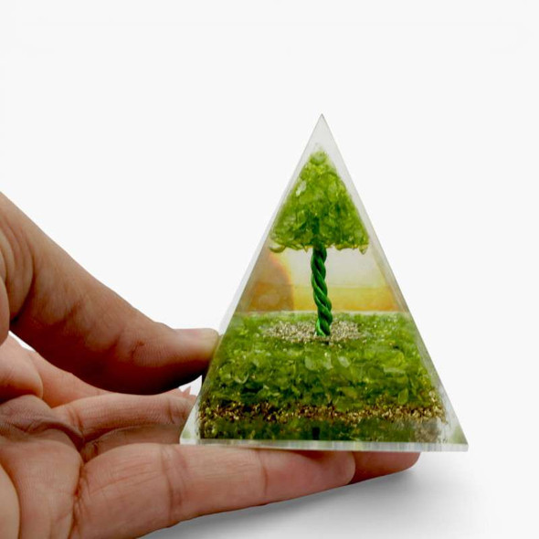 Halo Peridot Orgonite Nubian Pyramid with tree
