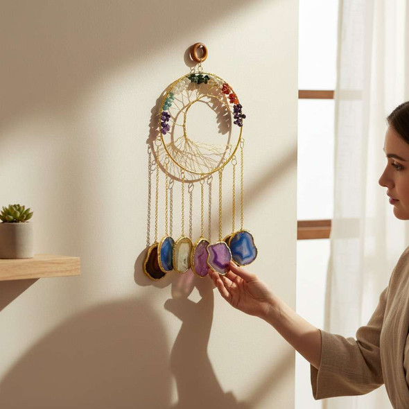 Chakra Stone wall hanger amulet with agate slabs