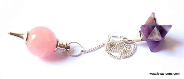 Rose Quartz Ball Pendulum with Merkaba Star