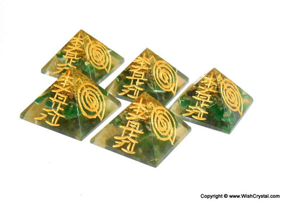 Green Aventurine Orgonite Pyramid with Engraved Reiki Sign