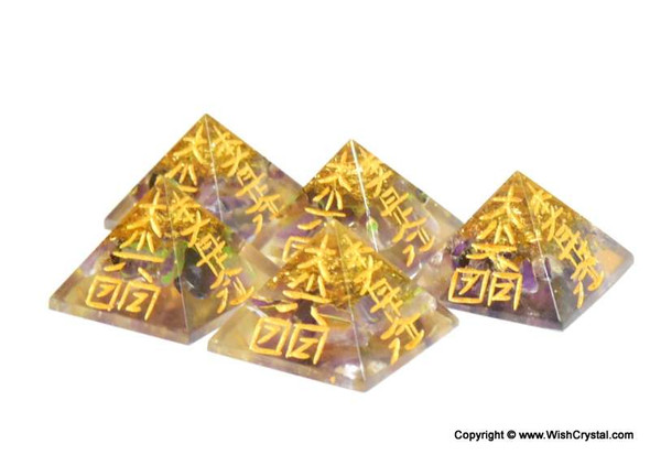 Amethyst Orgonite Pyramid with Engraved Reiki Sign