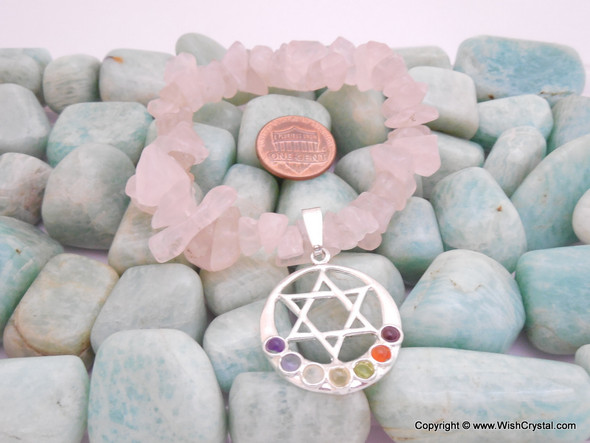 Rose Quartz Chakra Bracelet Charm Amulet Moon & Star