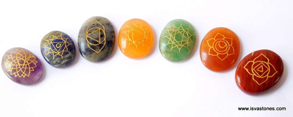 Reiki Chakra Stone Set Engraved with Reiki Signs - Oval Shape
