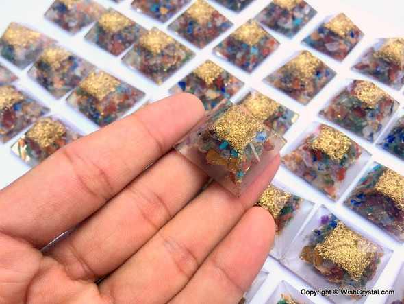 Lot of 25 Orgonite Pyramids for Energy 7 Chakra Stones filled Aura Energy Points