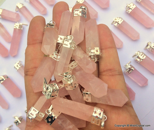 Lot of 50 Rose Quartz Points Natural Crystal Rose Quartz Pendants