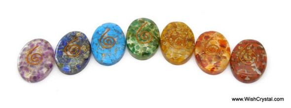Set of 7 Chakra Oval Orgonite Worry Stones