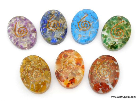 Set of 7 Chakra Oval Orgonite Worry Stones