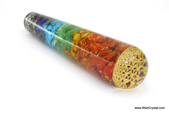 Orgonite 7 Chakra Layered Wand with infinity metal