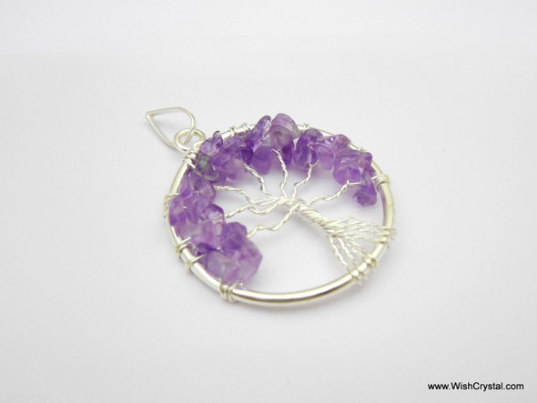 Amethyst Tree of Life Pendant - Round