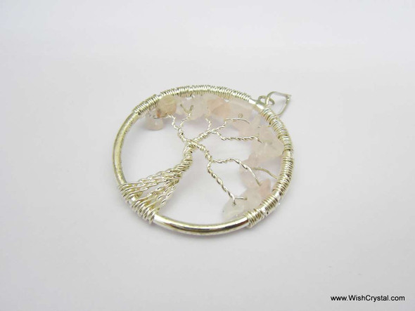Rose Quartz Tree of Life Pendant - Round