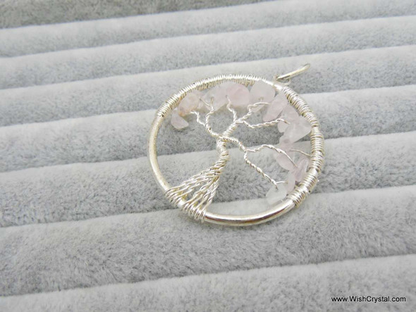 Rose Quartz Tree of Life Pendant - Round